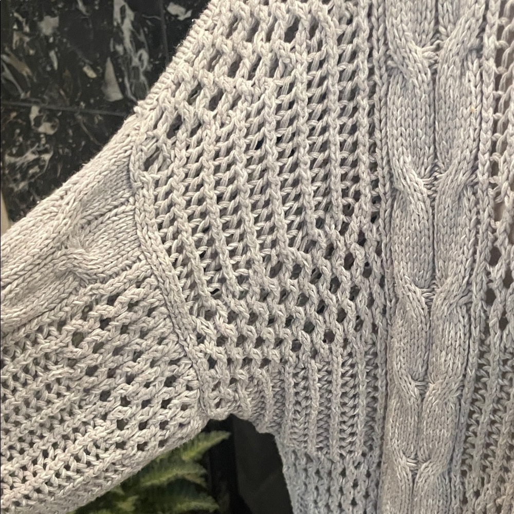 Terra & Sky Light Gray Open Cardigan with Cable Knit - Picture 6 of 10